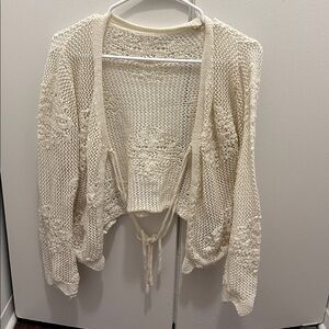 Cream Knit Open-Front Cardigan